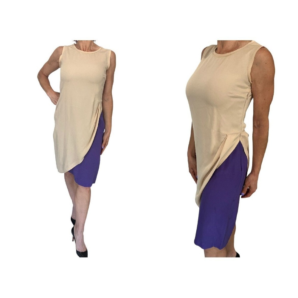 Fendi Beige Purple Dress Color Block Silk Sleeveless Layered 42 6 Avant Garde